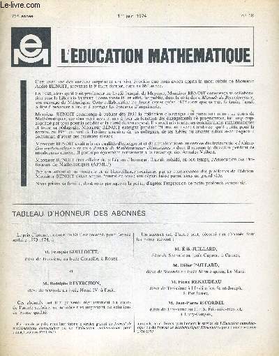 L EDUCATION MATHEMATIQUE N18. 76e ANNEE. 1 JUIN 1974 -