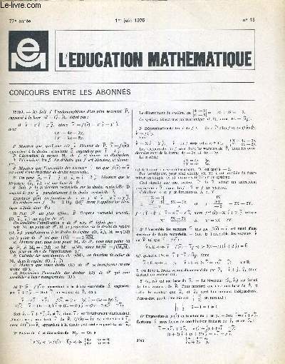 L EDUCATION MATHEMATIQUE N18. 77e ANNEE. 1 JUIN 1975