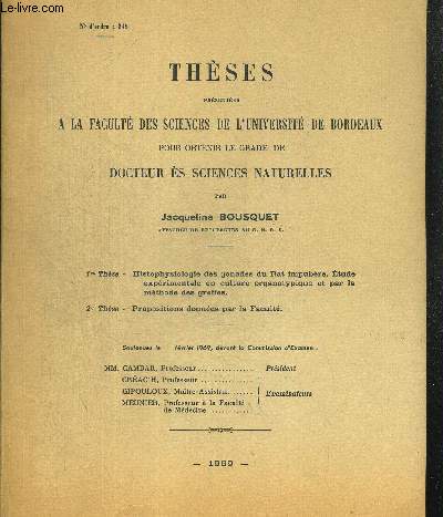 THESES PRESENTEES A LA FACULTE DES SCIENCES DE L UNIVERSITE DE BORDEAUX POUR OBTENIR LE GRADE DE DOCTEUR ES SCIENCES NATURELLES