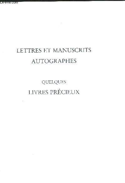 CATALOGUE DE VENTE AUX ENCHERES. LETTRES ET MANUSCRITS AUTOGRAPHES. QUELQUES LIVRES PRECIEUX. VENTE A PARIS DROUOT RICHELIEU SALLE N3. VENDREDI 23 AVRIL 1993. EXPOSITIONS A LA LIBRAIRIE LES AUTOGRAPHES