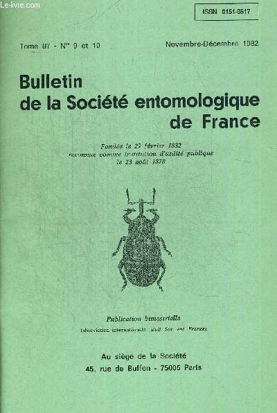 BULLETIN DE LA SOCIETE ENTOMOLOGIQUE DE FRANCE N 9 ET 10. TOME 87. NOVEMBRE DECEMBRE 1982. OBSERVATIONS ECOLOGIQUES ET BIOGEOGRAPHIQUES SUR LES ORTHOPTERES DU MASSIF CENTRAL 3 METRIOPTERA