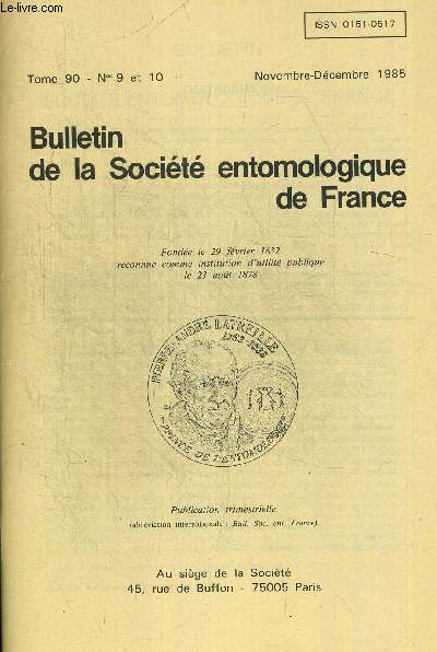 BULLETIN DE LA SOCIETE ENTOMOLOGIQUE DE FRANCE N9-10. TOME 90. NOVEMBRE-DECMEBRE 1985. MACROMIA SPLENDENS ADDITIONS FAUNISTIQUES ET BIOLOGIQUES AVEC UNE RECAPITULATION DES PRINCIPALES DONNEES CONNUS