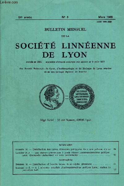 N3. 54e ANNEE. BULLETIN MENSUEL DE LA SOCIETE LINNEENNE DE LYON. FEVRIER 1985. DETHIER M. - DISTRIBUTION DES LARVES D INSECTES PTERYGOTES DANS UNE PELOUSE ALPINE