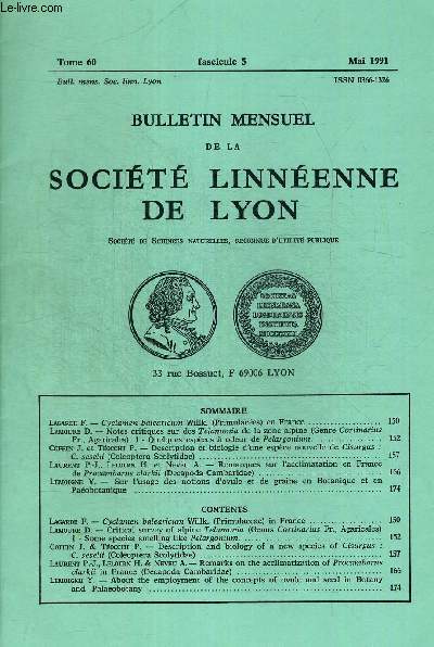 N5. TOME 60. ANNEE. BULLETIN MENSUEL DE LA SOCIETE LINNEENNE DE LYON. LAGARDE F. CYCLAMEN BALEARICUM WILLK. (PRIMULACEES) EN FRANCE.