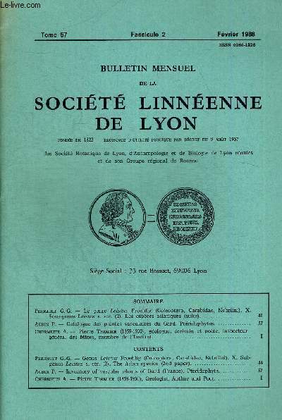 N2. TOME 57 . BULLETIN MENSUEL DE LA SOCIETE LINNEENNE DE LYON. FEVRIER 1988. PERRAULT G.G - LA GUERRE LEISTUS FROEHLIG COLEOPTERA CARABIDAE NEBRIINI SOUS GENRE LEISTUS S. STR. LES ESPECES ASIATIQUES (SUITE)