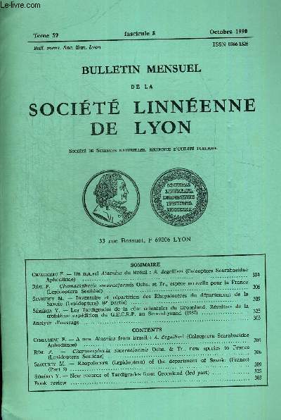 N8. TOME 59. BULLETIN MENSUEL DE LA SOCIETE LINNEENNE DE LYON. OCTOBRE 1990. CHALUMEAU F. - UN NOUVEL ATAENIUS DU BRESIL : A. DEGALLIERI (COLEOPTERA SCARABAEIDAE APHODIINAE)