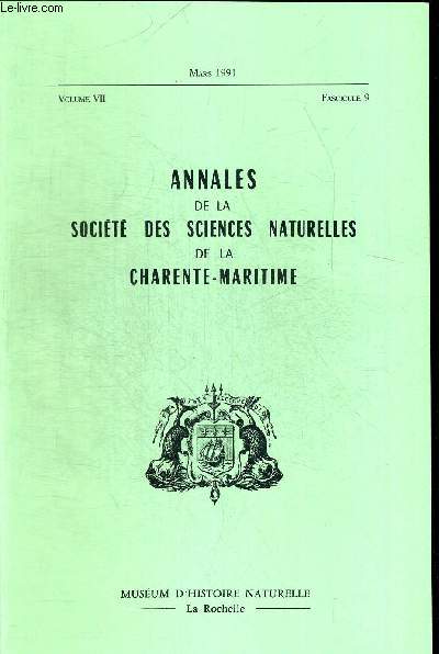 N9. VOLUME VII. ANNALES DE LA SOCIETE DES SCIENCES. NATURELLES DE LA CHARENTE MARITIME. MARS 1991. R. DUGUY - LES ACTIVITES DES MUSEES DE SCIENCES NATURELLES DE LA ROCHELLE EN 1990/RAPPORT ANNUEL SUR LES CETACES ET PINNIPEDES TROUVES SUR LES COTES DE FR