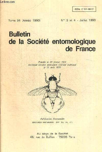 TOME 95. N 3 ET 4. JUILLET 1990. BULLETIN DE LA SOCIETE ENTOMOLOGIQUE DE FRANCE. GOUX. - CONTRIBUTION A L ETUDE DES PELIOCOCCUS DE LA FAUNE FRANCAISE 1. DESCRIPTION DE 3 ESPECES NOUVELLES/VOISIN - OBSERVATIONS SUR LES ORTHOPTERES DU MASSIF CENTRAL