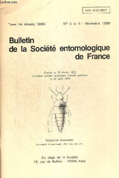 TOME 94. N 5 ET 6. NOVEMBRE 1989. BULLETIN DE LA SOCIETE ENTOMOLOGIQUE DE FRANCE. LISTE COMMENTEEE DES TRAVAUX CONSACRES A LA MORPHOLOGIE LA BIOLOGIE L ETHOLOGIE L ALIMENTATION ET LE POLYMORPHISME SAISONNIER DU CRIQUET PUANT ZONOCERUS VARIEGATUS