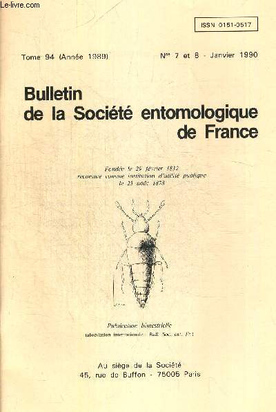 TOME 94. N 7 ET 8. JANVIER 1990. BULLETIN DE LA SOCIETE ENTOMOLOGIQUE DE FRANCE. OBSERVATIONS SUR LA BIOLOGIE ET LES PREMIERS ETATS DE LEPTOPUS MARMORATUS GOEZE / SUR FIORINIA JAPONICA (KUWANA) COCHENILLE NOUVELLEMENT INTRODUITE EN FRANCE