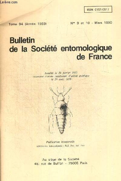 TOME 94 . N 9 ET 10. MARS 1990. BULLETIN DE LA SOCIETE ENTOMOLOGIQUE DE FRANCE. COMPLEMENTS A LA FAUNE DE FRANCE DES HETEROPTERES MIRIDAE. ORTHOTYLUS (PARAPACHYLOPS) ARMORICANUS / NOUVELLES ESPECES DE CHOLEVIDAE DE CHINE