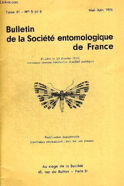 TOME 81. N 5 ET 6. MAI JUIN 1976. BULLETIN DE LA SOCIETE ENTOMOLOGIQUE DE FRANCE. ACTIVITES ET MOEURS DES ADULTES DE CNEPHASIA PUMICANA ZELLER