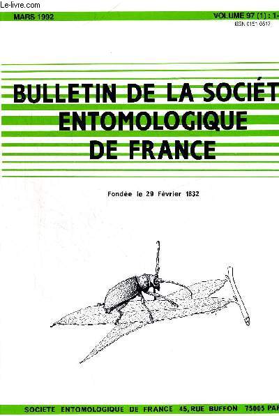 VOLUME 97. N1. MARS 1992. BULLETIN DE LA SOCIETE ENTOMOLOGIQUE DE FRANCE. PARADICTA ET NEORHICNODA DEUX NOUVEAUX GENRES DE BLABERINAE / COLEOPHORA URALENSIS 1961 EN EUROPE OCCIDENTALE ET EN TURQUIE. DESCRIPTION DE LA FEMELLE ET DE LA BIOLOGIE