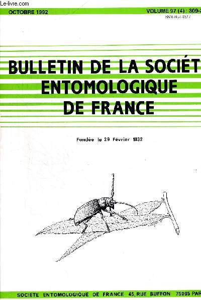 VOLUME 97. N4. OCTOBRE 1992. BULLETIN DE LA SOCIETE ENTOMOLOGIQUE DE FRANCE. 