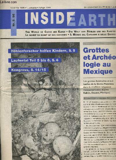 INSIDEARTH. THE WORLD OF CAVES AND KARST. DIE WELT DER HOHLEN UND DES KARSTES. LE MONDE DU KARST ET DES CAVERNES. N2.96. OUVRAGE EN ALLEMAND ET EN FRANCAIS