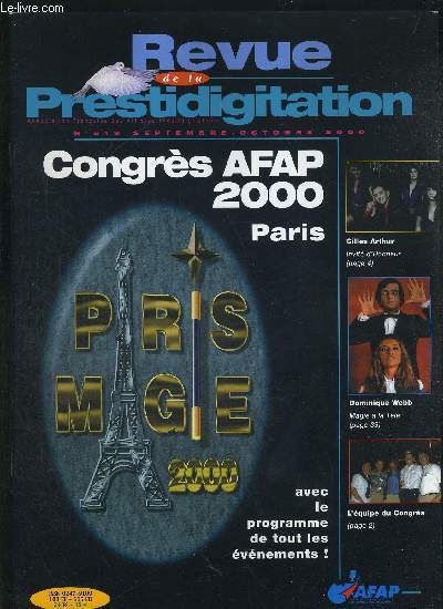 REVUE DE LA PRESTIDIGITATION- N519 - SEPTEMBRE - OCTOBRE 2000 - CONGRES AFAP 2000 - PARIS - AVEC LE PROGRAMME DE TOUS LES EVENEMENTS