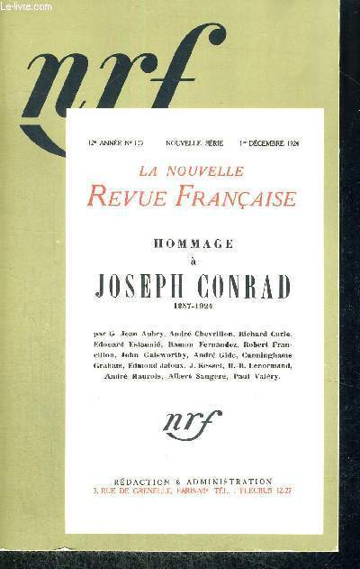 LA NOUVELLE REVUE FRANCAISE - 12E ANNEE N135 - NOUVELLE SERIE - 1ER DECEMBRE 1924 - HOMMAGE A JOSEPH CONRAD