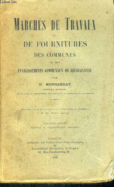 MARCHES DE TRAVAUX ET DE FOURNITURES DES COMMUNES ET DES ETABLISSEMENTS COMMUNAUX DE BIENFAISANCE