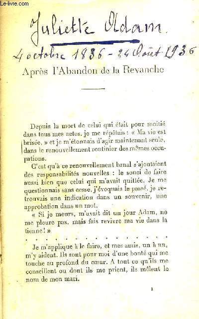 APRES L'ABANDON DE LA REVANCHE