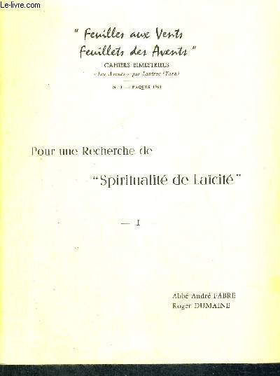 POUR UNE RECHERCHE DE SPIRITUALITE DE LAICITE - CAHIERS BIMESTRIELS - LES AVENTS - N3 - PAQUES 1964