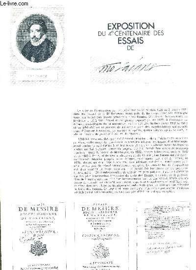 EXPOSITION DU 4E CENTENAIRE DES ESSAIS DE MONTAIGNE - 24 OCTOBRE 1980 AU 3 JANVIER 1981 A LA BIBLIOTHEQUE MUNICIPALE DE BORDEAUX
