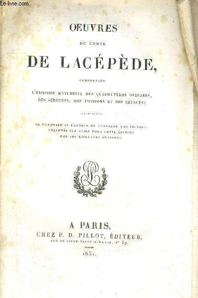 OEUVRES DU COMTE DE LACEPEDE - TOME 3 - POISSONS 3