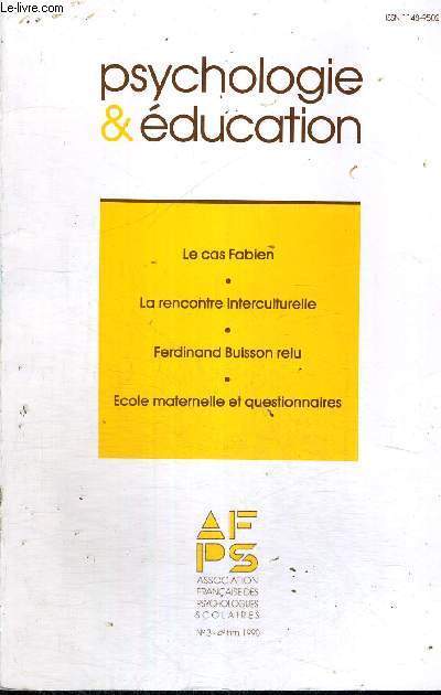 PSYCHOLOGIE & EDUCATION - LE CAS FABIEN - LA RENCONTRE INTERCULTURELLE - FERDINAND BUISSON RELU - ECOLE MATERNELLE ET QUESTIONNAIRES - N3 - 4EME TRIMESTRE 1990