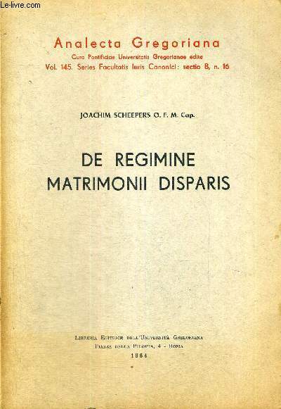 DE REGIMINE MATRIMONII DISPARIS -LIVRE EN LATIN