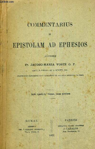COMMENTARUS IN EPISTOLAM AD EPHESIOS - LIVRE EN LATIN