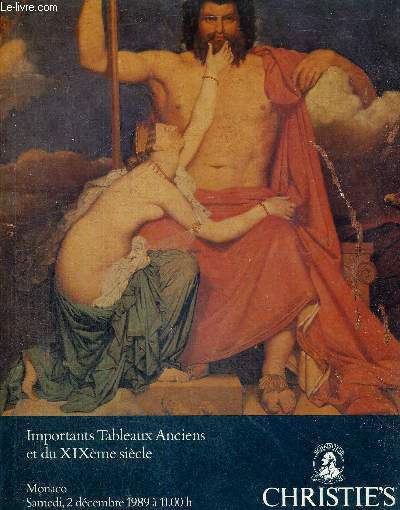 IMPORTANTS TABLEAUX ANCIENS ET DU XIX EME SIECLE - MONACO - SAMEDI 2 DECEMBRE 1989 A 11.00H