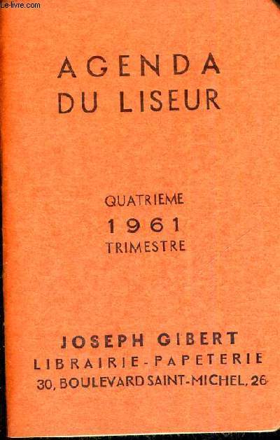 AGENDA SCOLAIRE - 1961 - QUATRIEME TRIMESTRE