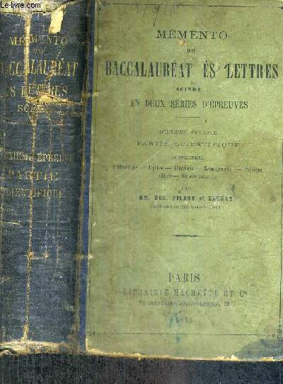 MEMENTO DU BACCALAUREAT ES LETTRES SCINDE EN DEUX SERIES D'EPREUVES