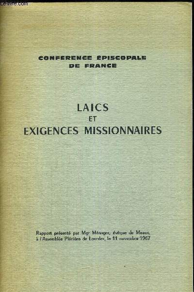 LAICS ET EXIGENCES MISSIONNAIRES - CONFERENCES EPISCOPALE DE FRANCE