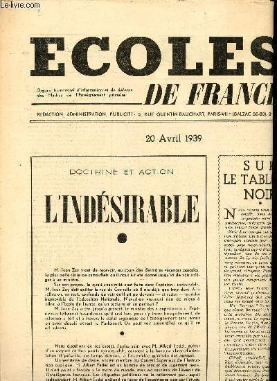 ECOLE DE FRANCE- N7 -2EME ANNEE - 20 AVRIL 1939 SOMMAIRE: PRISON D'HIER, PALAIS D'AUJOURHUI/ ELOGE DE L'INSOUCIANCE/ LE PERE PLUMIER BOTANISTE DU ROI/COMMENT HENRI IV VOULAIT ASSUERER UNE PAIX DURABLE A L'EUROPE