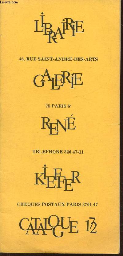 LIBRAIRIE RENE KIEFFER - CATALOGUE N172 -