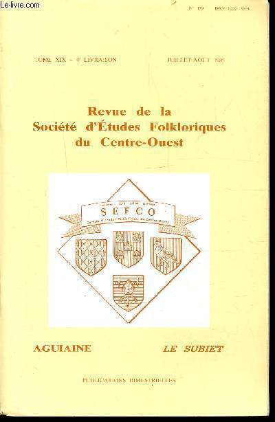 SOCIETE D'ETUDES FOLKLORIQUES DU CENTRE-OUEST - TOME XX -1ere Livraison - Janvier/Fvrier 1987