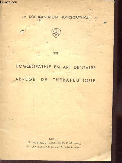 HOMEPATHIE EN ART DENTAIRE - ABREGE DE THERAPEUTIQUE