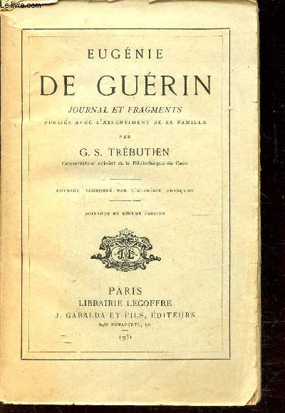 DE GUERIN EUGENIE - JOURNAL ET FRAGMENTS