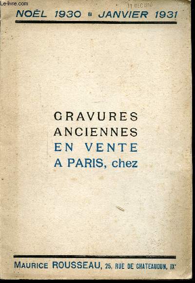 CATALOGUE DE NOEL 1930-JANVIER 1931 GRAVURES ANCIENNES EN VENTE A PARIS