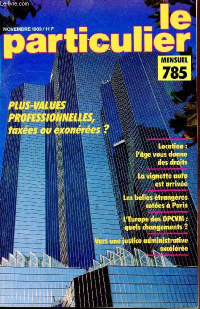 LE PARTICULIER - N785 - NOVEMBRE 1989 -