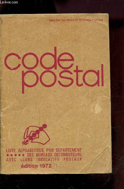 CODE POSTAL 1972 - LISTE ALPHABETIQUE PAR DEPARTEMENT - DES BUREAUX DISTRIBUTEURS AVEC LEURS INDICATIFS POSTAUX