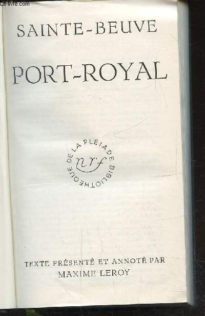 SAINTE-BEUVE PORT ROYAL -TOME III