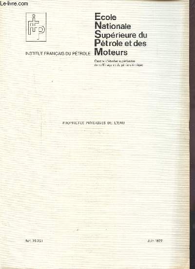 PROPRIETES PHYSIQUES DE L'EAU REF 25251 - JUIN 1977