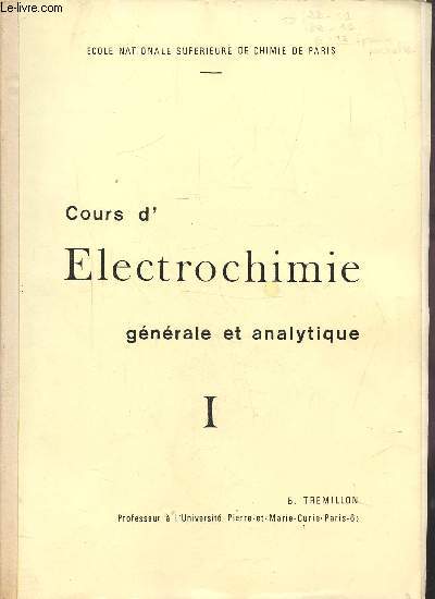 COURS D'ELECTROCHIMIE GENERALE ET ANALYTIQUE I -