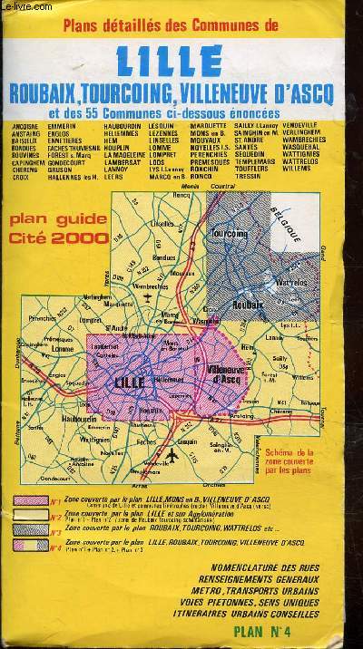 PLAN N4 - DETAILLES DES COMMUNES DE LILLE - ROUBAIX - TOURCOING - VILLENEUVE D'ASCQ ...