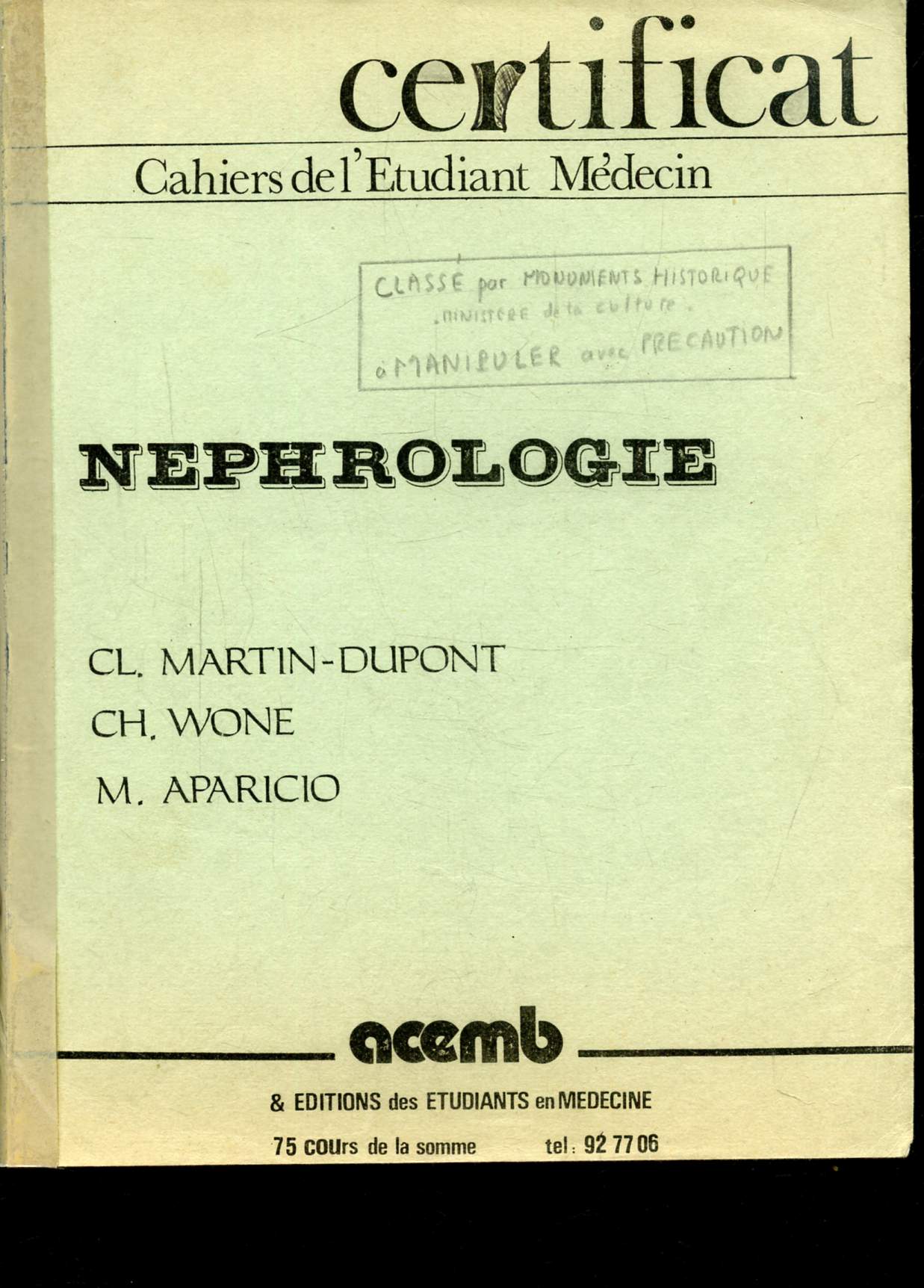 NEPHROLOGIE - CAHIERS DE L'ETUDIANT MEDECIN -