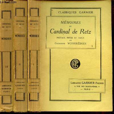 MEMOIRES DU CARDINAL DE RETZ - 3 TOMES -