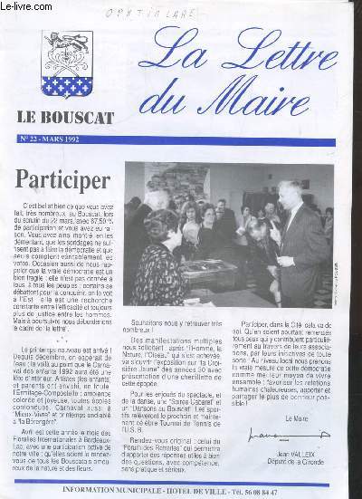 LA LETTRE DU MAIRE - N 22 - MARS 1992
