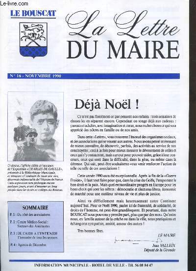 LA LETTRE DU MAIRE - N 16 - NOVEMBRE 1990