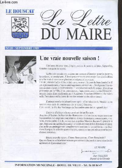 LA LETTRE DU MAIRE - N10 - SEPTEMBRE 1989
